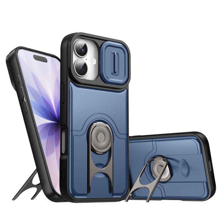 Funda para teléfono con cubierta deslizante para cámara, soporte giratorio 2 en 1, airbag y protección antigolpes., For iPhone 17e / 16e, For iPhone 17 Pro Max, For iPhone 17 Pro, For iPhone 17, For iPhone Air, For iPhone 16 Pro Max