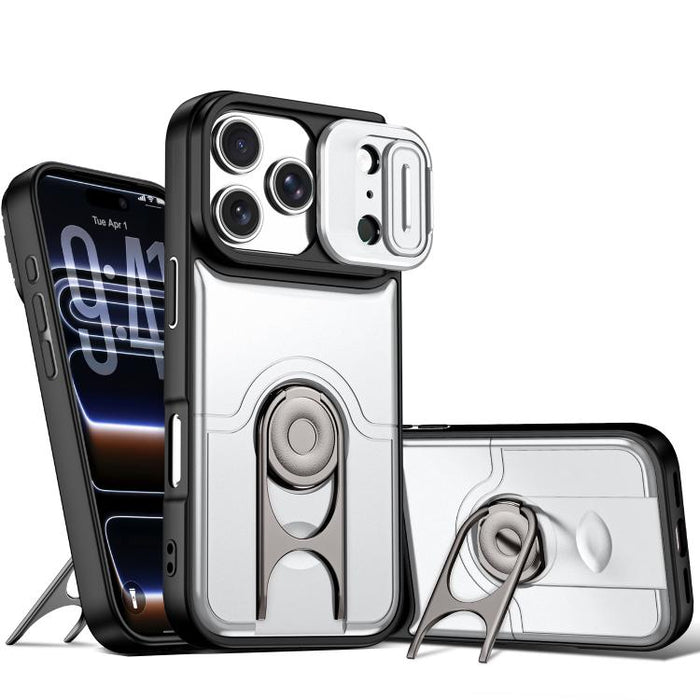 Funda para teléfono con cubierta deslizante para cámara, soporte giratorio 2 en 1, airbag y protección antigolpes., For iPhone 17e / 16e, For iPhone 17 Pro Max, For iPhone 17 Pro, For iPhone 17, For iPhone Air, For iPhone 16 Pro Max