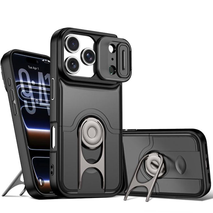 Funda para teléfono con cubierta deslizante para cámara, soporte giratorio 2 en 1, airbag y protección antigolpes., For iPhone 17e / 16e, For iPhone 17 Pro Max, For iPhone 17 Pro, For iPhone 17, For iPhone Air, For iPhone 16 Pro Max