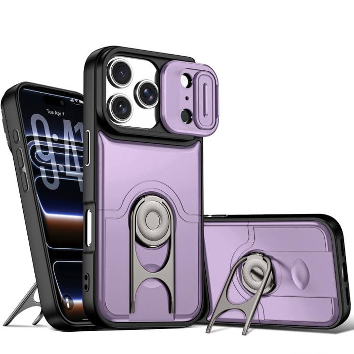 Funda para teléfono con cubierta deslizante para cámara, soporte giratorio 2 en 1, airbag y protección antigolpes., For iPhone 17e / 16e, For iPhone 17 Pro Max, For iPhone 17 Pro, For iPhone 17, For iPhone Air, For iPhone 16 Pro Max