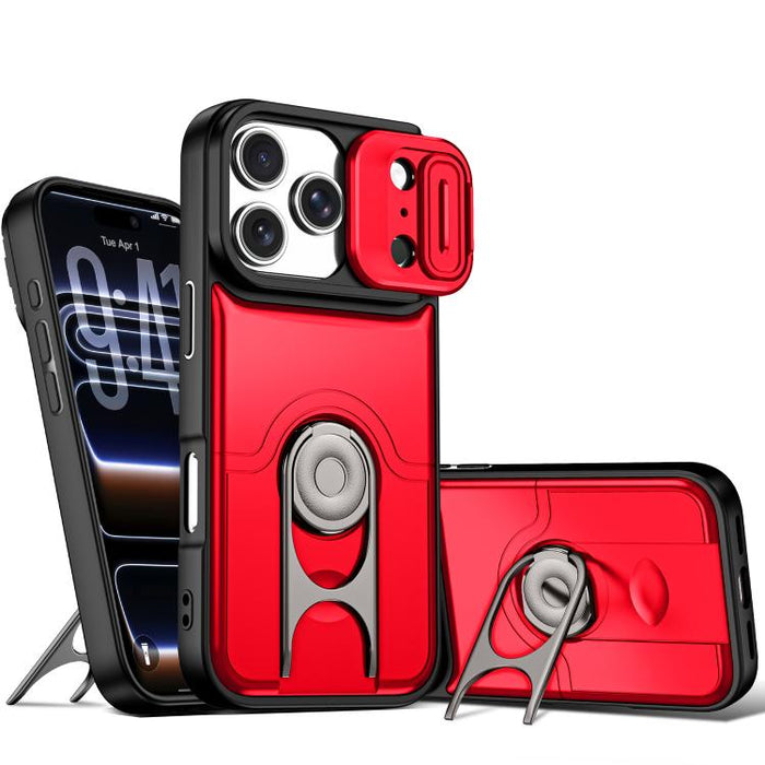 Funda para teléfono con cubierta deslizante para cámara, soporte giratorio 2 en 1, airbag y protección antigolpes., For iPhone 17e / 16e, For iPhone 17 Pro Max, For iPhone 17 Pro, For iPhone 17, For iPhone Air, For iPhone 16 Pro Max