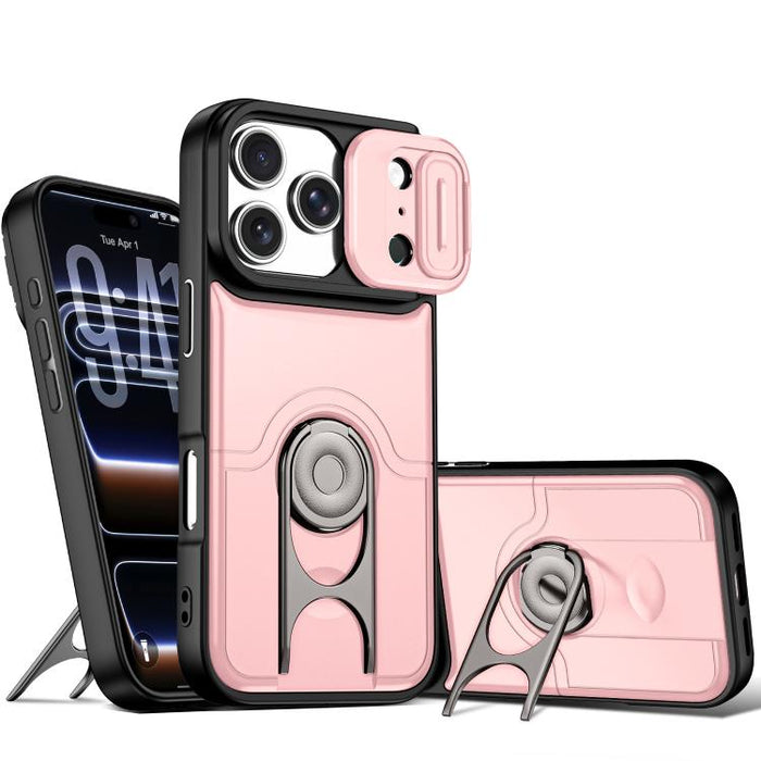 Funda para teléfono con cubierta deslizante para cámara, soporte giratorio 2 en 1, airbag y protección antigolpes., For iPhone 17e / 16e, For iPhone 17 Pro Max, For iPhone 17 Pro, For iPhone 17, For iPhone Air, For iPhone 16 Pro Max
