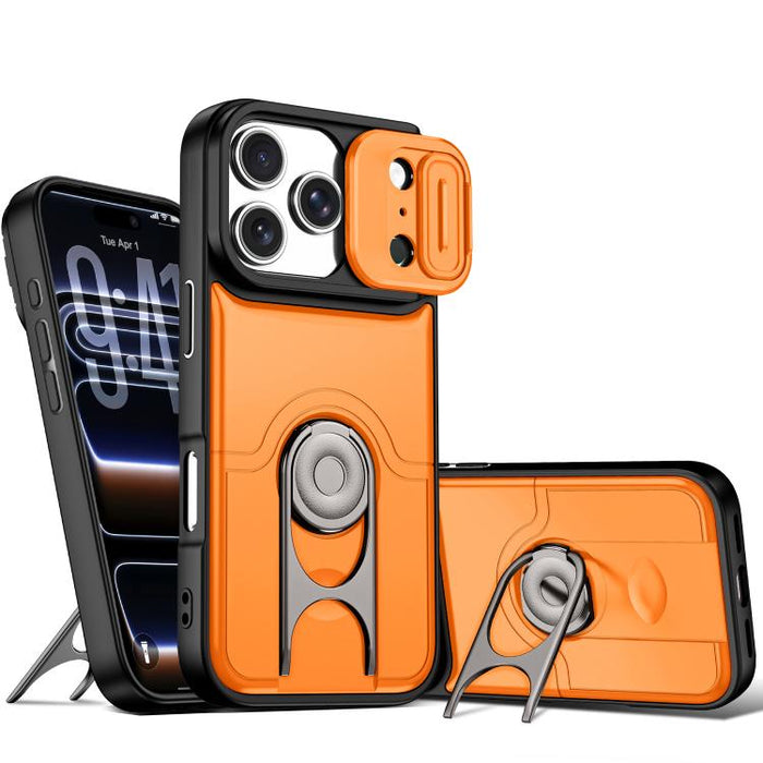 Funda para teléfono con cubierta deslizante para cámara, soporte giratorio 2 en 1, airbag y protección antigolpes., For iPhone 17e / 16e, For iPhone 17 Pro Max, For iPhone 17 Pro, For iPhone 17, For iPhone Air, For iPhone 16 Pro Max
