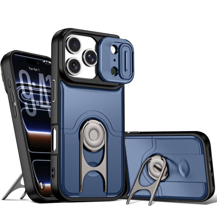 Funda para teléfono con cubierta deslizante para cámara, soporte giratorio 2 en 1, airbag y protección antigolpes., For iPhone 17e / 16e, For iPhone 17 Pro Max, For iPhone 17 Pro, For iPhone 17, For iPhone Air, For iPhone 16 Pro Max
