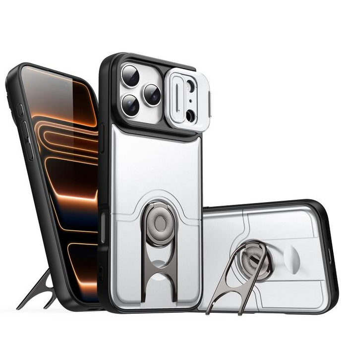 Funda para teléfono con cubierta deslizante para cámara, soporte giratorio 2 en 1, airbag y protección antigolpes., For iPhone 17e / 16e, For iPhone 17 Pro Max, For iPhone 17 Pro, For iPhone 17, For iPhone Air, For iPhone 16 Pro Max