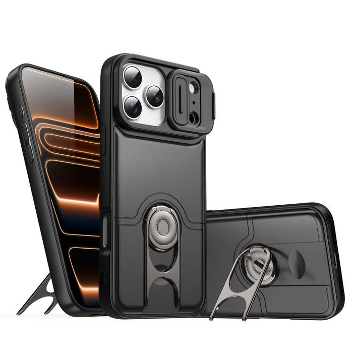 Funda para teléfono con cubierta deslizante para cámara, soporte giratorio 2 en 1, airbag y protección antigolpes., For iPhone 17e / 16e, For iPhone 17 Pro Max, For iPhone 17 Pro, For iPhone 17, For iPhone Air, For iPhone 16 Pro Max