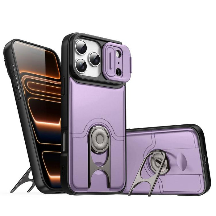 Funda para teléfono con cubierta deslizante para cámara, soporte giratorio 2 en 1, airbag y protección antigolpes., For iPhone 17e / 16e, For iPhone 17 Pro Max, For iPhone 17 Pro, For iPhone 17, For iPhone Air, For iPhone 16 Pro Max