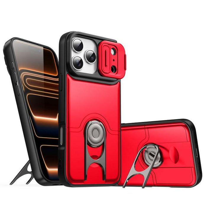 Funda para teléfono con cubierta deslizante para cámara, soporte giratorio 2 en 1, airbag y protección antigolpes., For iPhone 17e / 16e, For iPhone 17 Pro Max, For iPhone 17 Pro, For iPhone 17, For iPhone Air, For iPhone 16 Pro Max
