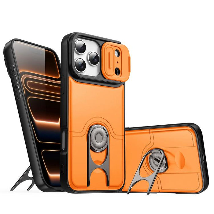 Funda para teléfono con cubierta deslizante para cámara, soporte giratorio 2 en 1, airbag y protección antigolpes., For iPhone 17e / 16e, For iPhone 17 Pro Max, For iPhone 17 Pro, For iPhone 17, For iPhone Air, For iPhone 16 Pro Max