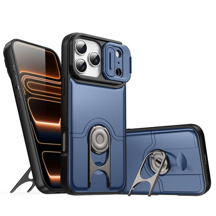 Funda para teléfono con cubierta deslizante para cámara, soporte giratorio 2 en 1, airbag y protección antigolpes., For iPhone 17e / 16e, For iPhone 17 Pro Max, For iPhone 17 Pro, For iPhone 17, For iPhone Air, For iPhone 16 Pro Max