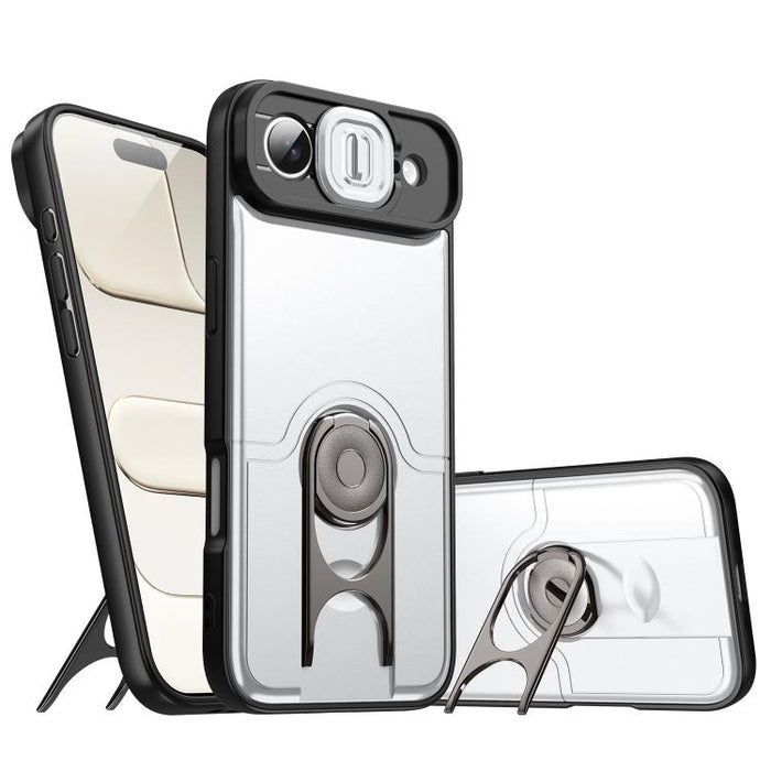 Funda para teléfono con cubierta deslizante para cámara, soporte giratorio 2 en 1, airbag y protección antigolpes., For iPhone 17e / 16e, For iPhone 17 Pro Max, For iPhone 17 Pro, For iPhone 17, For iPhone Air, For iPhone 16 Pro Max