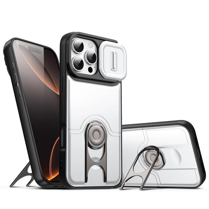 Funda para teléfono con cubierta deslizante para cámara, soporte giratorio 2 en 1, airbag y protección antigolpes., For iPhone 17e / 16e, For iPhone 17 Pro Max, For iPhone 17 Pro, For iPhone 17, For iPhone Air, For iPhone 16 Pro Max