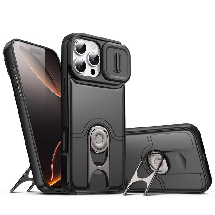 Funda para teléfono con cubierta deslizante para cámara, soporte giratorio 2 en 1, airbag y protección antigolpes., For iPhone 17e / 16e, For iPhone 17 Pro Max, For iPhone 17 Pro, For iPhone 17, For iPhone Air, For iPhone 16 Pro Max