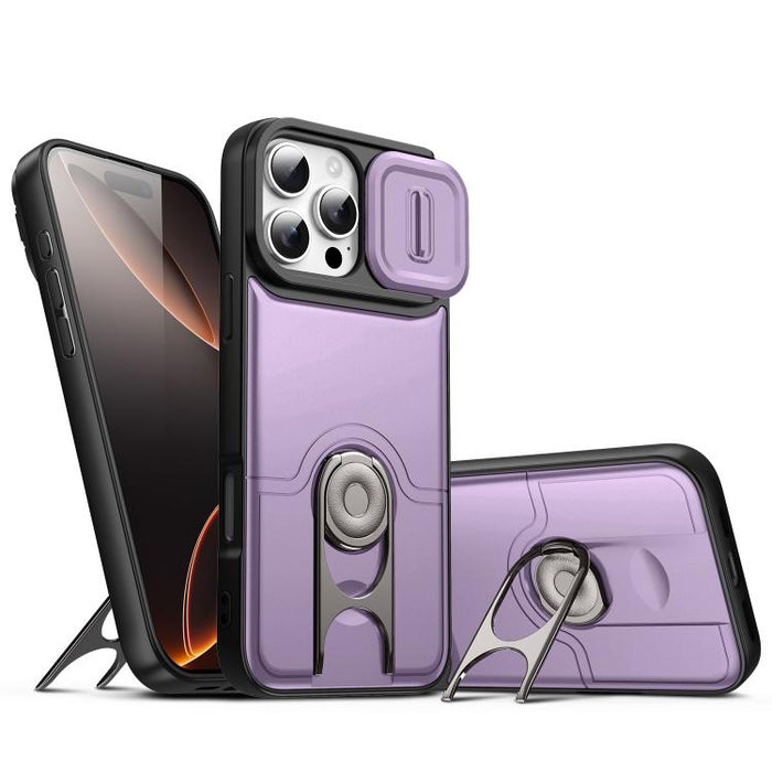 Funda para teléfono con cubierta deslizante para cámara, soporte giratorio 2 en 1, airbag y protección antigolpes., For iPhone 17e / 16e, For iPhone 17 Pro Max, For iPhone 17 Pro, For iPhone 17, For iPhone Air, For iPhone 16 Pro Max