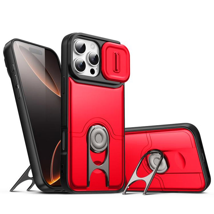 Funda para teléfono con cubierta deslizante para cámara, soporte giratorio 2 en 1, airbag y protección antigolpes., For iPhone 17e / 16e, For iPhone 17 Pro Max, For iPhone 17 Pro, For iPhone 17, For iPhone Air, For iPhone 16 Pro Max