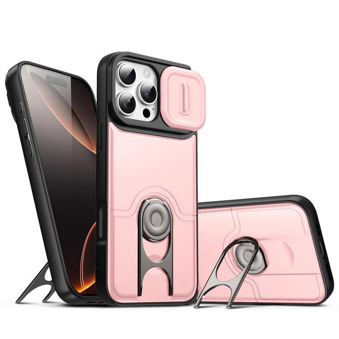 Funda para teléfono con cubierta deslizante para cámara, soporte giratorio 2 en 1, airbag y protección antigolpes., For iPhone 17e / 16e, For iPhone 17 Pro Max, For iPhone 17 Pro, For iPhone 17, For iPhone Air, For iPhone 16 Pro Max