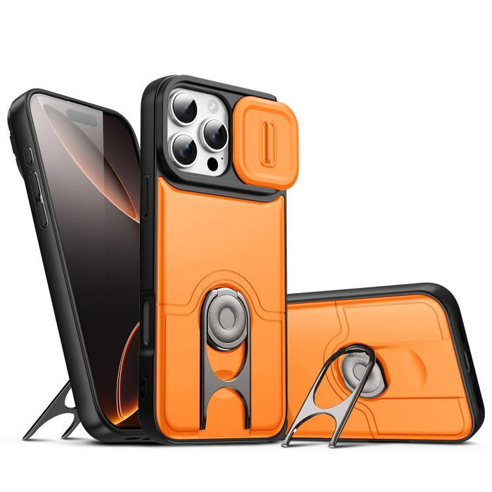 Funda para teléfono con cubierta deslizante para cámara, soporte giratorio 2 en 1, airbag y protección antigolpes., For iPhone 17e / 16e, For iPhone 17 Pro Max, For iPhone 17 Pro, For iPhone 17, For iPhone Air, For iPhone 16 Pro Max
