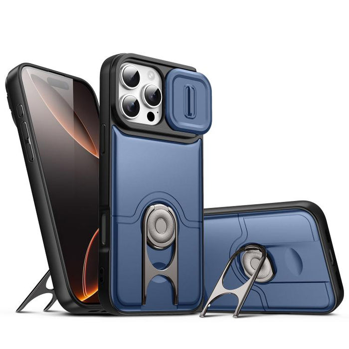 Funda para teléfono con cubierta deslizante para cámara, soporte giratorio 2 en 1, airbag y protección antigolpes., For iPhone 17e / 16e, For iPhone 17 Pro Max, For iPhone 17 Pro, For iPhone 17, For iPhone Air, For iPhone 16 Pro Max