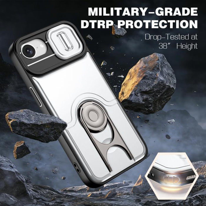 Funda para teléfono con cubierta deslizante para cámara, soporte giratorio 2 en 1, airbag y protección antigolpes., For iPhone 17e / 16e, For iPhone 17 Pro Max, For iPhone 17 Pro, For iPhone 17, For iPhone Air, For iPhone 16 Pro Max