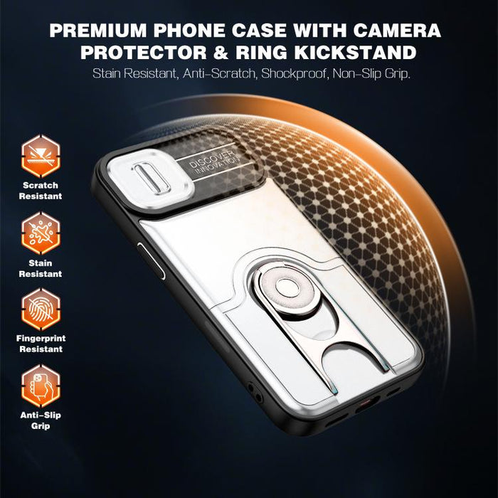 Funda para teléfono con cubierta deslizante para cámara, soporte giratorio 2 en 1, airbag y protección antigolpes., For iPhone 17e / 16e, For iPhone 17 Pro Max, For iPhone 17 Pro, For iPhone 17, For iPhone Air, For iPhone 16 Pro Max