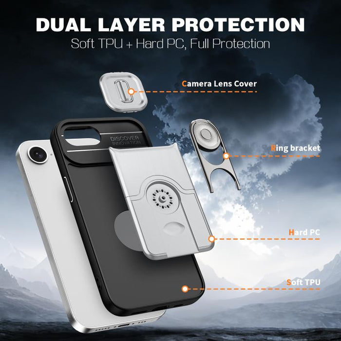 Funda para teléfono con cubierta deslizante para cámara, soporte giratorio 2 en 1, airbag y protección antigolpes., For iPhone 17e / 16e, For iPhone 17 Pro Max, For iPhone 17 Pro, For iPhone 17, For iPhone Air, For iPhone 16 Pro Max