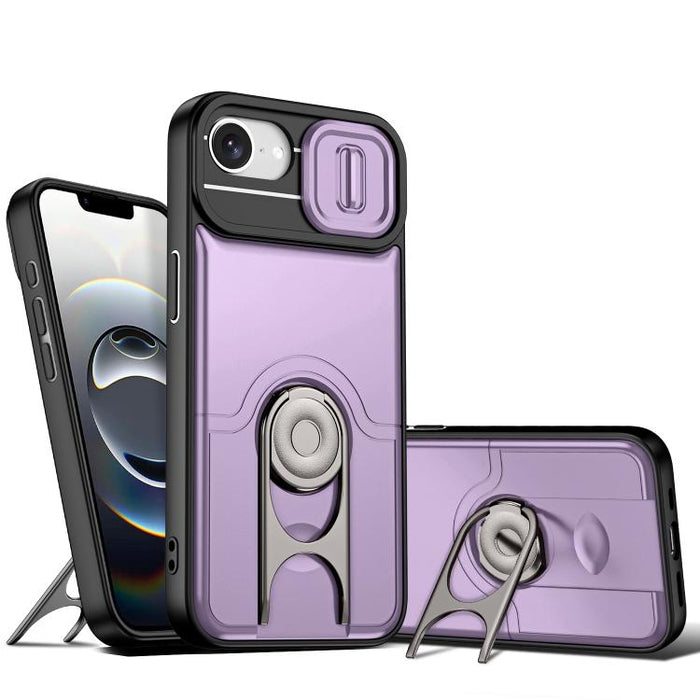 Funda para teléfono con cubierta deslizante para cámara, soporte giratorio 2 en 1, airbag y protección antigolpes., For iPhone 17e / 16e, For iPhone 17 Pro Max, For iPhone 17 Pro, For iPhone 17, For iPhone Air, For iPhone 16 Pro Max