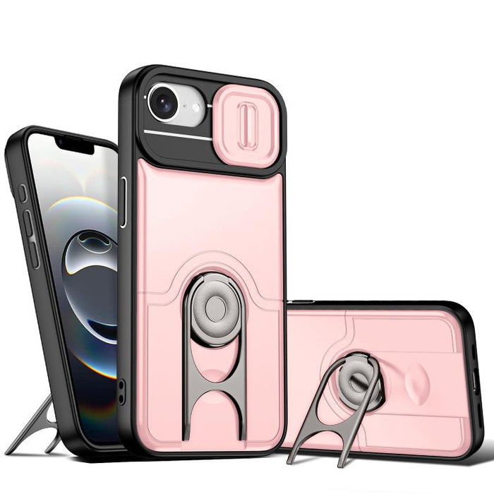Funda para teléfono con cubierta deslizante para cámara, soporte giratorio 2 en 1, airbag y protección antigolpes., For iPhone 17e / 16e, For iPhone 17 Pro Max, For iPhone 17 Pro, For iPhone 17, For iPhone Air, For iPhone 16 Pro Max
