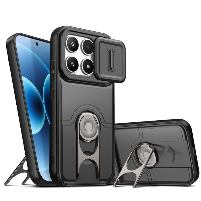 Funda para teléfono con cubierta deslizante para cámara, soporte giratorio 2 en 1, airbag y protección antigolpes., For Xiaomi 17T 5G, For Xiaomi 17 Pro Max, For Xiaomi 17 Pro, For Xiaomi 17, For Xiaomi 15