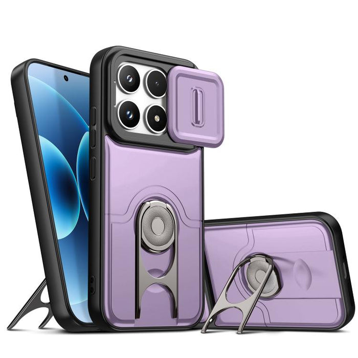 Funda para teléfono con cubierta deslizante para cámara, soporte giratorio 2 en 1, airbag y protección antigolpes., For Xiaomi 17T 5G, For Xiaomi 17 Pro Max, For Xiaomi 17 Pro, For Xiaomi 17, For Xiaomi 15