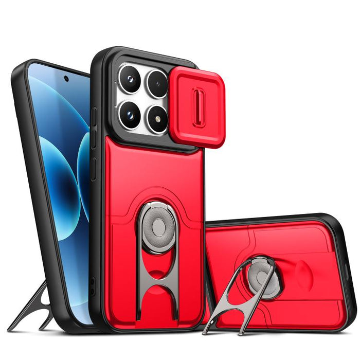 Funda para teléfono con cubierta deslizante para cámara, soporte giratorio 2 en 1, airbag y protección antigolpes., For Xiaomi 17T 5G, For Xiaomi 17 Pro Max, For Xiaomi 17 Pro, For Xiaomi 17, For Xiaomi 15