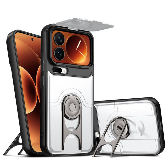 Funda para teléfono con cubierta deslizante para cámara, soporte giratorio 2 en 1, airbag y protección antigolpes., For Xiaomi 17T 5G, For Xiaomi 17 Pro Max, For Xiaomi 17 Pro, For Xiaomi 17, For Xiaomi 15