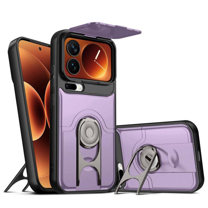 Funda para teléfono con cubierta deslizante para cámara, soporte giratorio 2 en 1, airbag y protección antigolpes., For Xiaomi 17T 5G, For Xiaomi 17 Pro Max, For Xiaomi 17 Pro, For Xiaomi 17, For Xiaomi 15