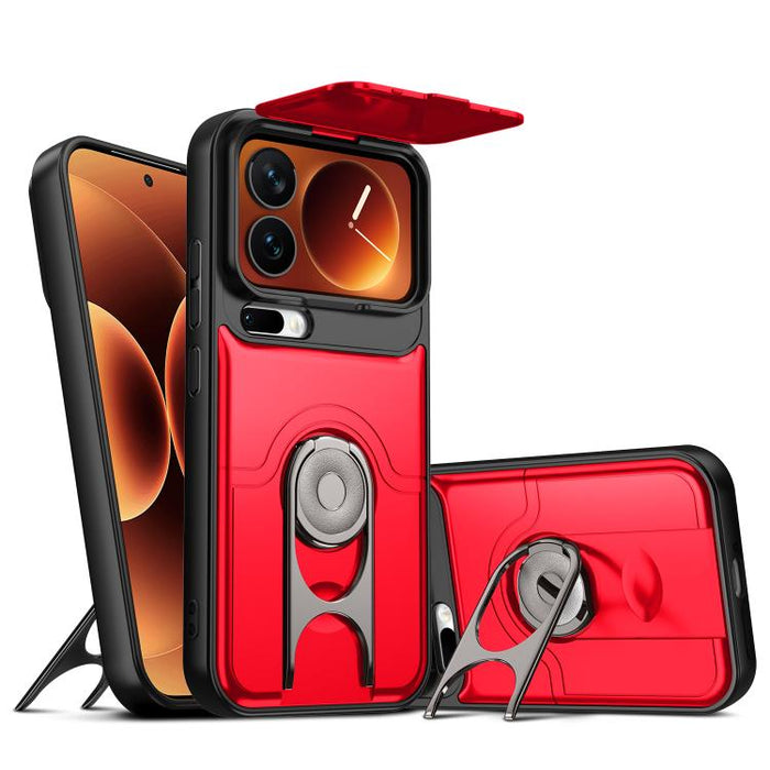 Funda para teléfono con cubierta deslizante para cámara, soporte giratorio 2 en 1, airbag y protección antigolpes., For Xiaomi 17T 5G, For Xiaomi 17 Pro Max, For Xiaomi 17 Pro, For Xiaomi 17, For Xiaomi 15