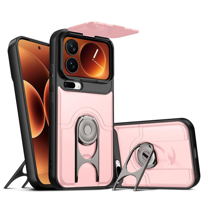 Funda para teléfono con cubierta deslizante para cámara, soporte giratorio 2 en 1, airbag y protección antigolpes., For Xiaomi 17T 5G, For Xiaomi 17 Pro Max, For Xiaomi 17 Pro, For Xiaomi 17, For Xiaomi 15
