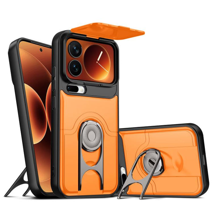 Funda para teléfono con cubierta deslizante para cámara, soporte giratorio 2 en 1, airbag y protección antigolpes., For Xiaomi 17T 5G, For Xiaomi 17 Pro Max, For Xiaomi 17 Pro, For Xiaomi 17, For Xiaomi 15