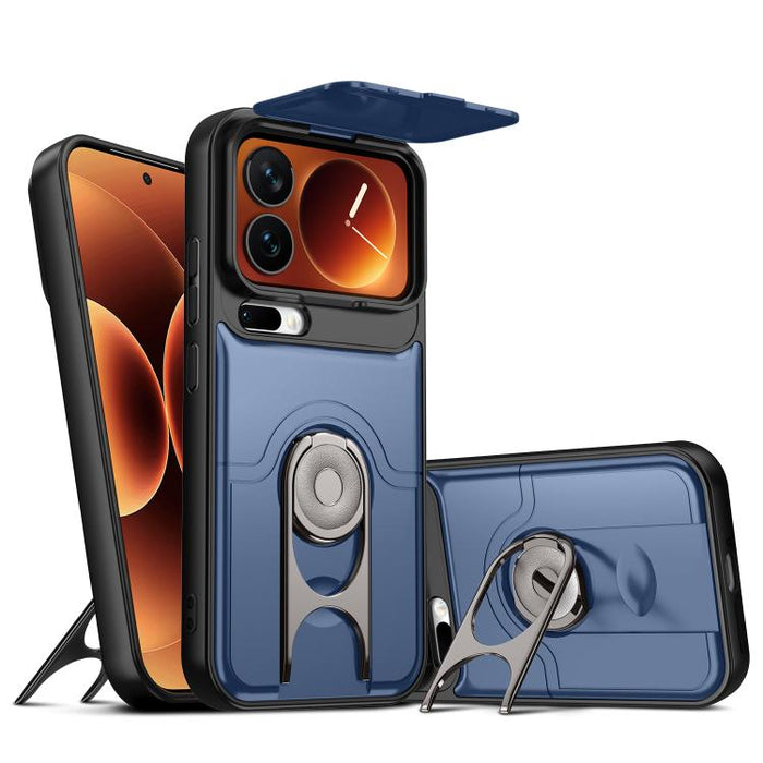 Funda para teléfono con cubierta deslizante para cámara, soporte giratorio 2 en 1, airbag y protección antigolpes., For Xiaomi 17T 5G, For Xiaomi 17 Pro Max, For Xiaomi 17 Pro, For Xiaomi 17, For Xiaomi 15