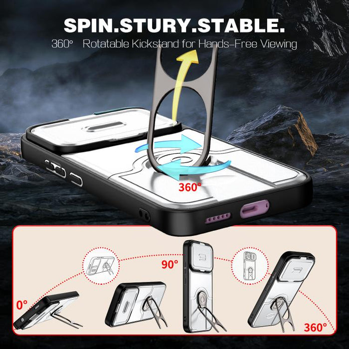 Funda para teléfono con cubierta deslizante para cámara, soporte giratorio 2 en 1, airbag y protección antigolpes., For Xiaomi 17T 5G, For Xiaomi 17 Pro Max, For Xiaomi 17 Pro, For Xiaomi 17, For Xiaomi 15