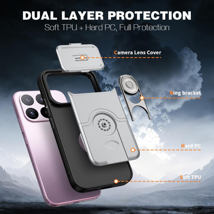 Funda para teléfono con cubierta deslizante para cámara, soporte giratorio 2 en 1, airbag y protección antigolpes., For Xiaomi 17T 5G, For Xiaomi 17 Pro Max, For Xiaomi 17 Pro, For Xiaomi 17, For Xiaomi 15