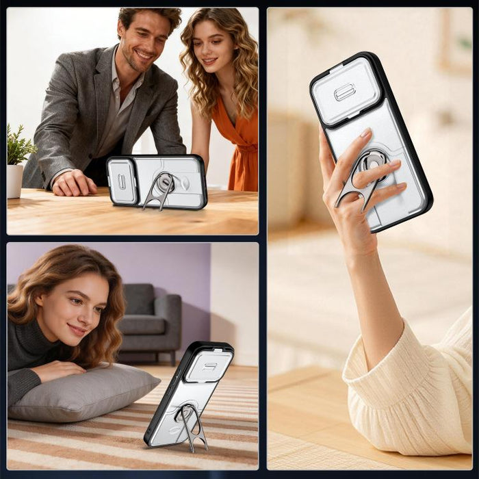 Funda para teléfono con cubierta deslizante para cámara, soporte giratorio 2 en 1, airbag y protección antigolpes., For Xiaomi 17T 5G, For Xiaomi 17 Pro Max, For Xiaomi 17 Pro, For Xiaomi 17, For Xiaomi 15