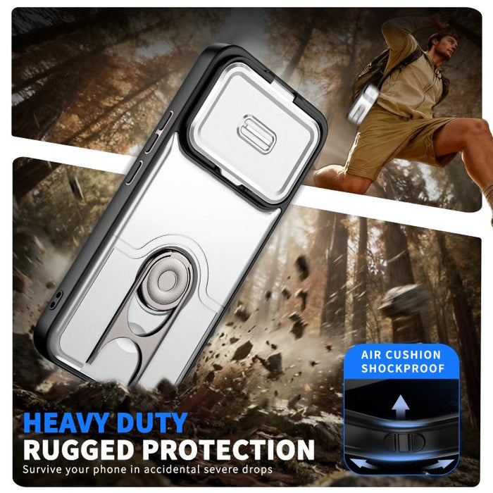 Funda para teléfono con cubierta deslizante para cámara, soporte giratorio 2 en 1, airbag y protección antigolpes., For Xiaomi 17T 5G, For Xiaomi 17 Pro Max, For Xiaomi 17 Pro, For Xiaomi 17, For Xiaomi 15