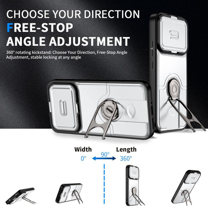Funda para teléfono con cubierta deslizante para cámara, soporte giratorio 2 en 1, airbag y protección antigolpes., For Xiaomi 17T 5G, For Xiaomi 17 Pro Max, For Xiaomi 17 Pro, For Xiaomi 17, For Xiaomi 15