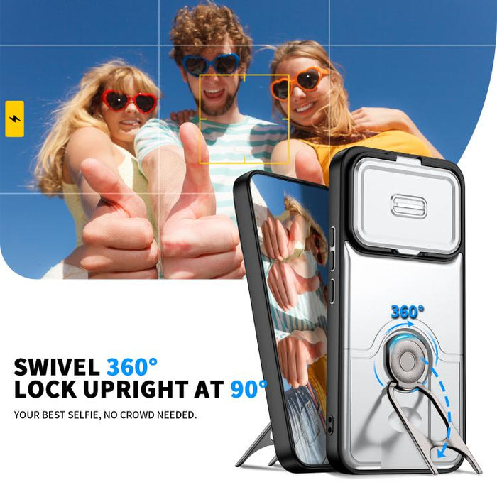 Funda para teléfono con cubierta deslizante para cámara, soporte giratorio 2 en 1, airbag y protección antigolpes., For Xiaomi 17T 5G, For Xiaomi 17 Pro Max, For Xiaomi 17 Pro, For Xiaomi 17, For Xiaomi 15