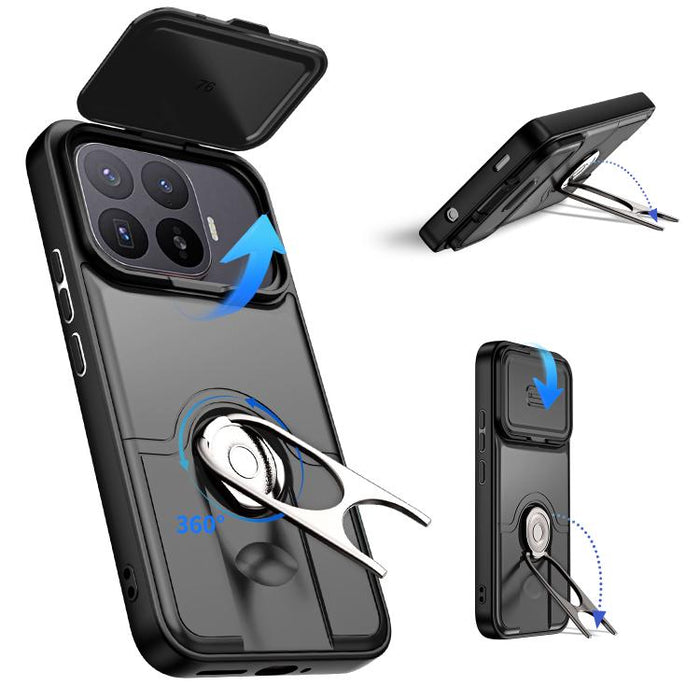 Funda para teléfono con cubierta deslizante para cámara, soporte giratorio 2 en 1, airbag y protección antigolpes., For Xiaomi 17T 5G, For Xiaomi 17 Pro Max, For Xiaomi 17 Pro, For Xiaomi 17, For Xiaomi 15