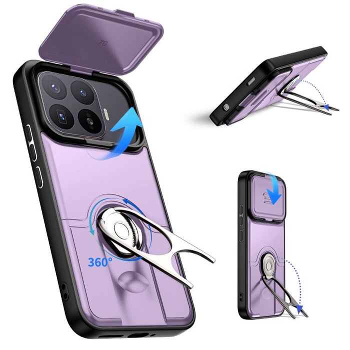 Funda para teléfono con cubierta deslizante para cámara, soporte giratorio 2 en 1, airbag y protección antigolpes., For Xiaomi 17T 5G, For Xiaomi 17 Pro Max, For Xiaomi 17 Pro, For Xiaomi 17, For Xiaomi 15