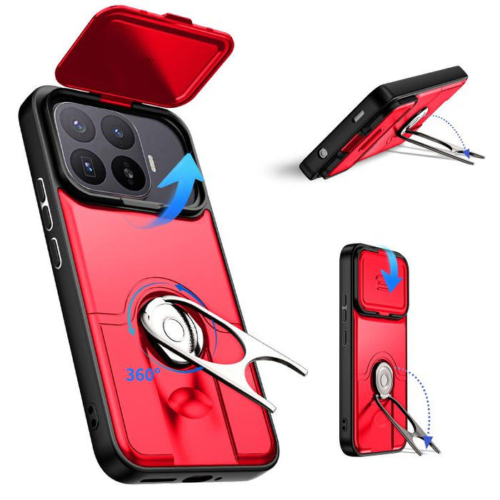 Funda para teléfono con cubierta deslizante para cámara, soporte giratorio 2 en 1, airbag y protección antigolpes., For Xiaomi 17T 5G, For Xiaomi 17 Pro Max, For Xiaomi 17 Pro, For Xiaomi 17, For Xiaomi 15