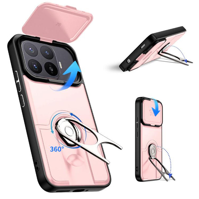 Funda para teléfono con cubierta deslizante para cámara, soporte giratorio 2 en 1, airbag y protección antigolpes., For Xiaomi 17T 5G, For Xiaomi 17 Pro Max, For Xiaomi 17 Pro, For Xiaomi 17, For Xiaomi 15