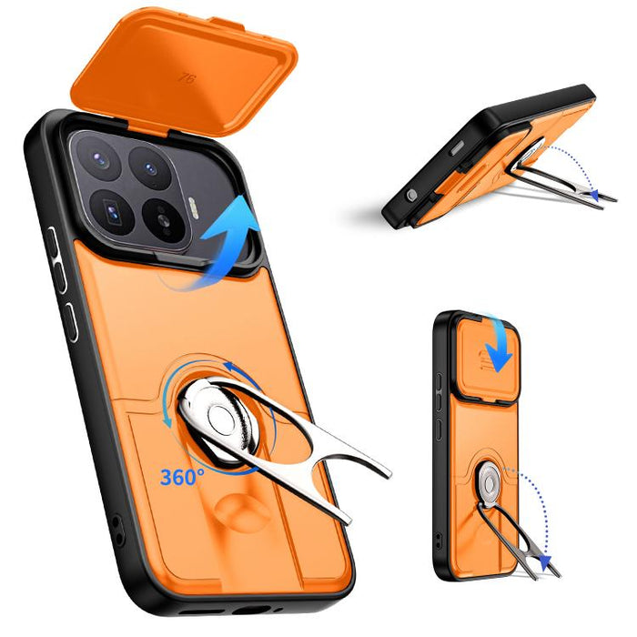 Funda para teléfono con cubierta deslizante para cámara, soporte giratorio 2 en 1, airbag y protección antigolpes., For Xiaomi 17T 5G, For Xiaomi 17 Pro Max, For Xiaomi 17 Pro, For Xiaomi 17, For Xiaomi 15