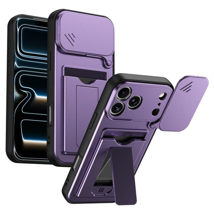 Funda para teléfono híbrida de PC y TPU con tapa deslizante para lente y tarjetero, For iPhone 17 Pro Max, For iPhone 17 Pro, For iPhone 17, For iPhone 16 Pro Max, For iPhone 16 Pro, For iPhone 16