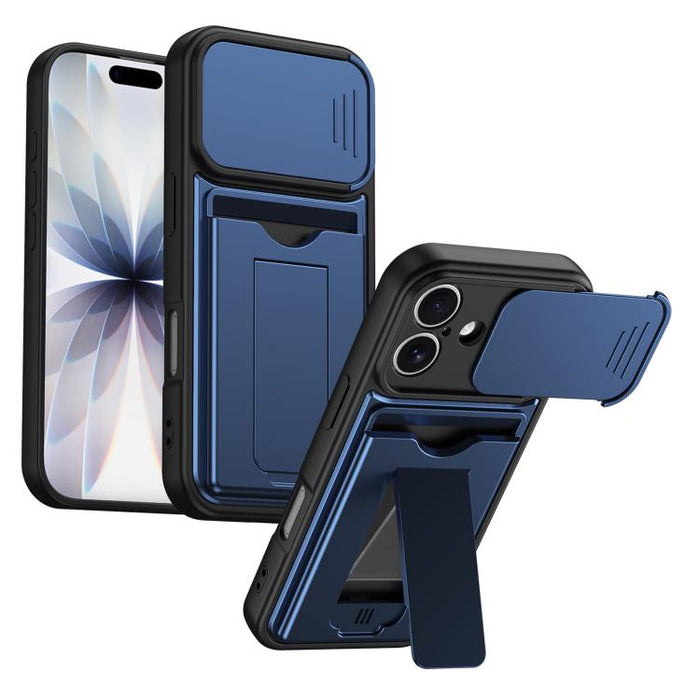 Funda para teléfono híbrida de PC y TPU con tapa deslizante para lente y tarjetero, For iPhone 17 Pro Max, For iPhone 17 Pro, For iPhone 17, For iPhone 16 Pro Max, For iPhone 16 Pro, For iPhone 16