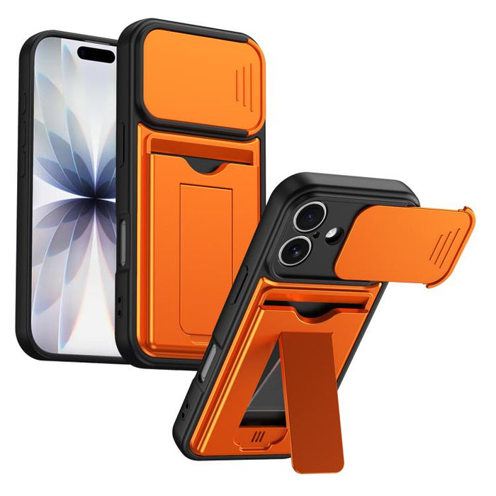 Funda para teléfono híbrida de PC y TPU con tapa deslizante para lente y tarjetero, For iPhone 17 Pro Max, For iPhone 17 Pro, For iPhone 17, For iPhone 16 Pro Max, For iPhone 16 Pro, For iPhone 16